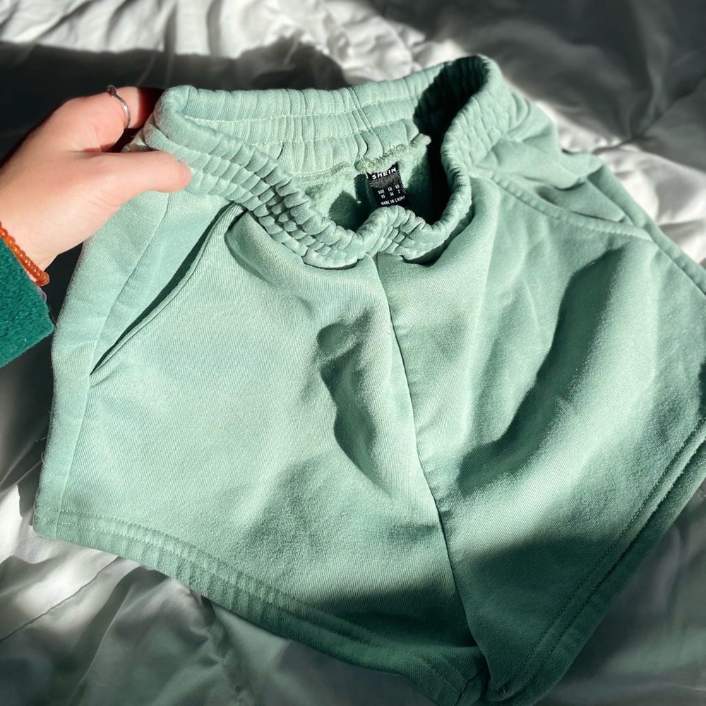 shein teal shorts
